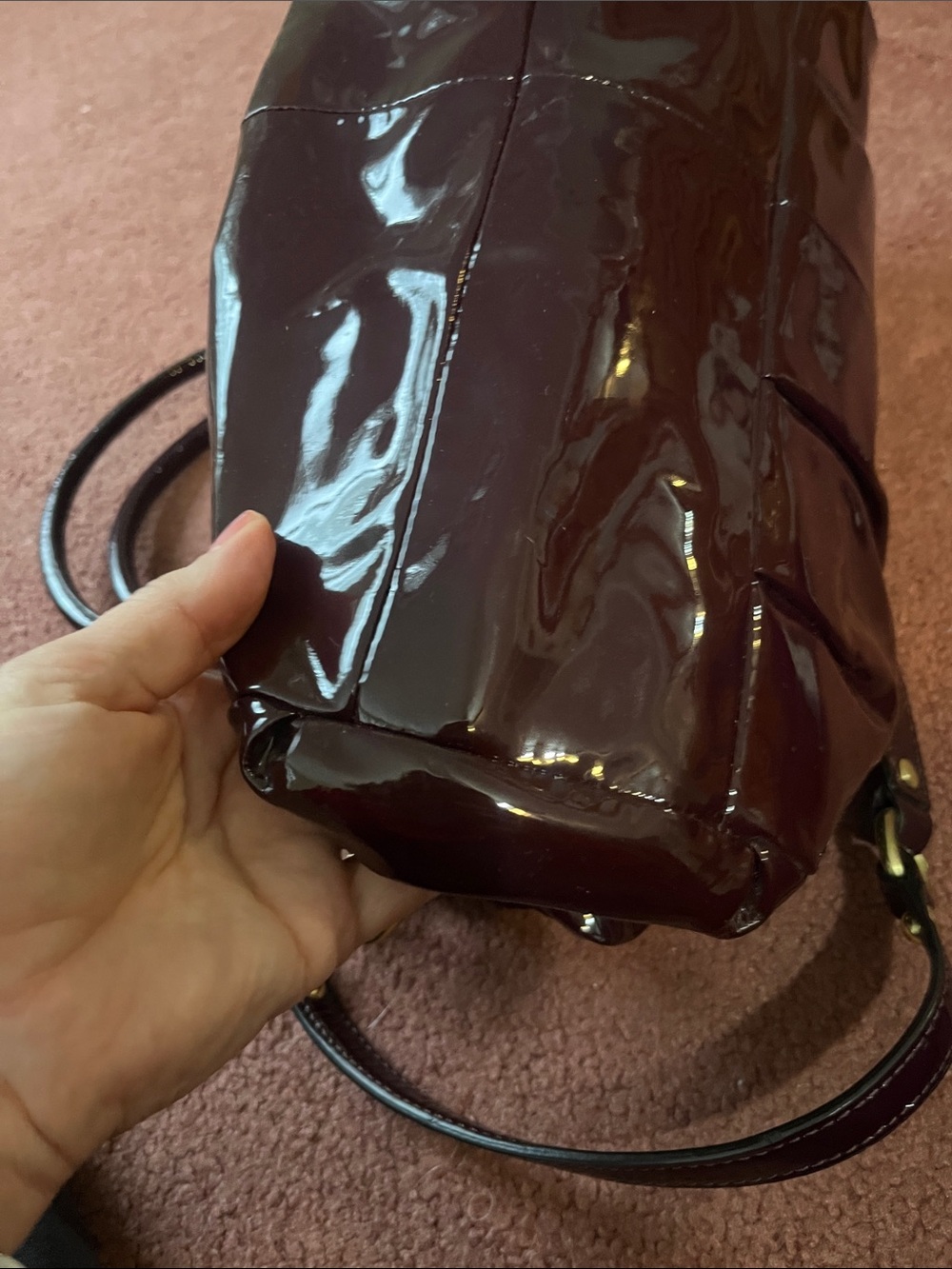 Coach Glossy Patent Leather Satchel in Deep Wine - Picture 9 of 10